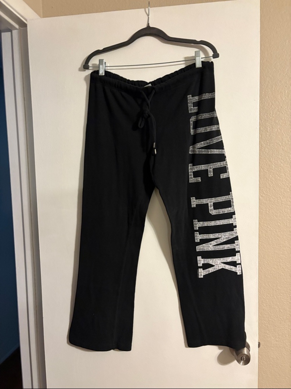 PINK Victoria's Secret Black Sweatpants with White Side Logo